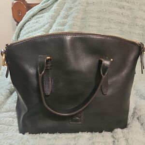 Dooney & Bourke Black Florentine Leather Satchel with Gold Hardware